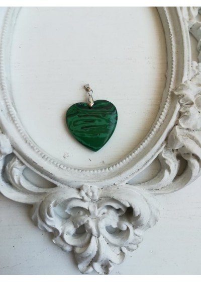Медальон за пари -  сърце от Малахит размер XXL плоско